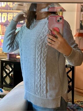 Michael Kors Light Gray Cable-Knit Crewneck Sweater